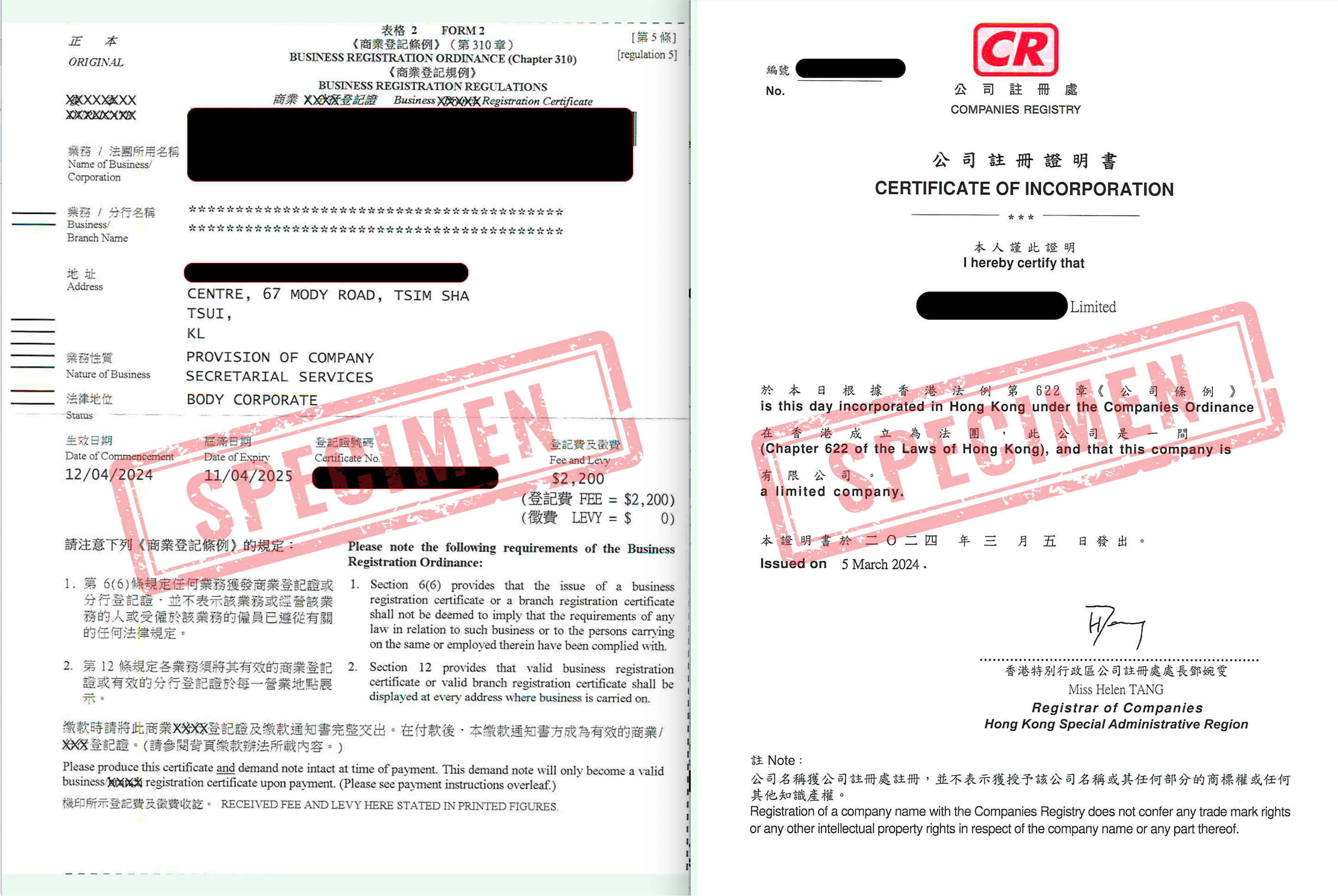 Registration of company in HK